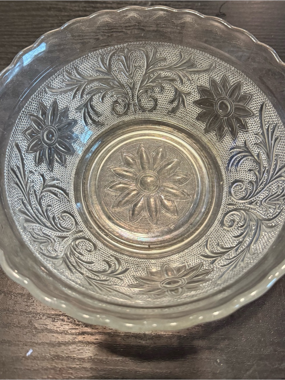Pressed Floral Clear Glass Serving Bowl - Clear Glass